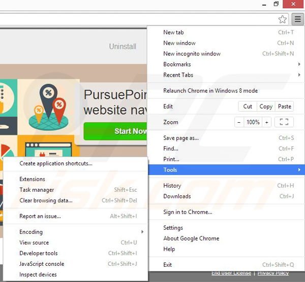 Removing PursuePoint from Google Chrome step 1