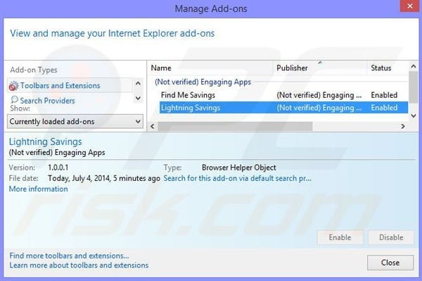 Removing SavingsShip ads from Internet Explorer step 2