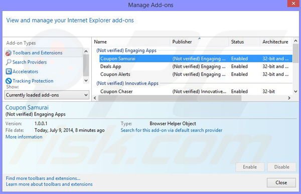 Removing Saving Zapper ads from Internet Explorer step 2