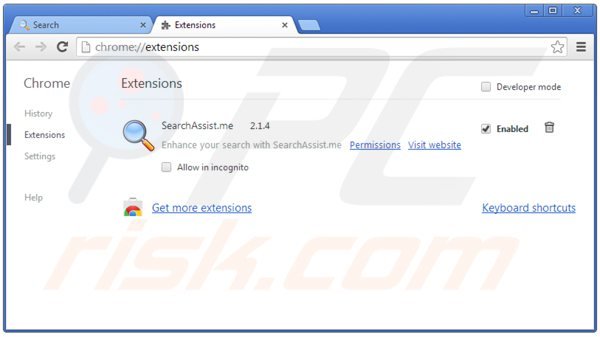 Removing searchassist from Google Chrome extensions