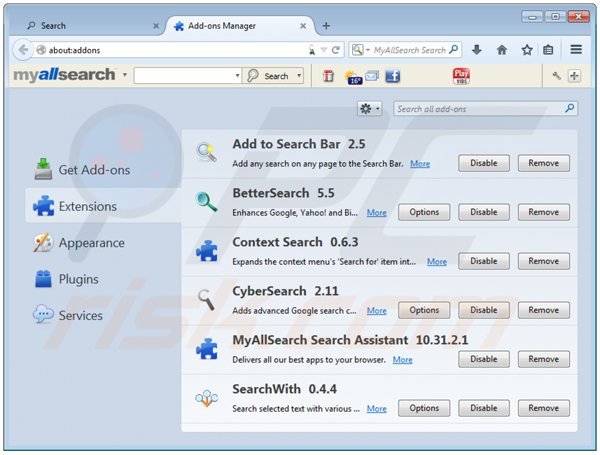Removing searchassist from Mozilla Firefox extensions