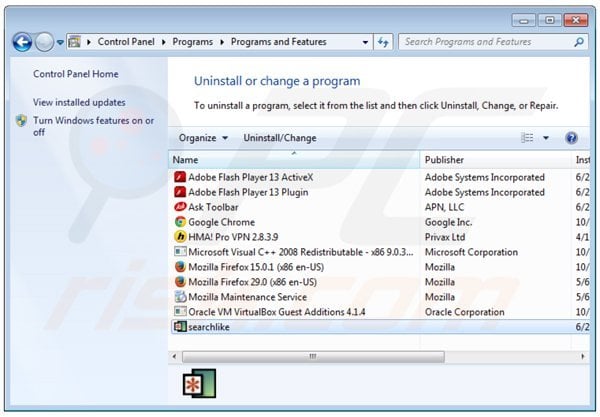searchassist browser hijacker uninstall via Control Panel