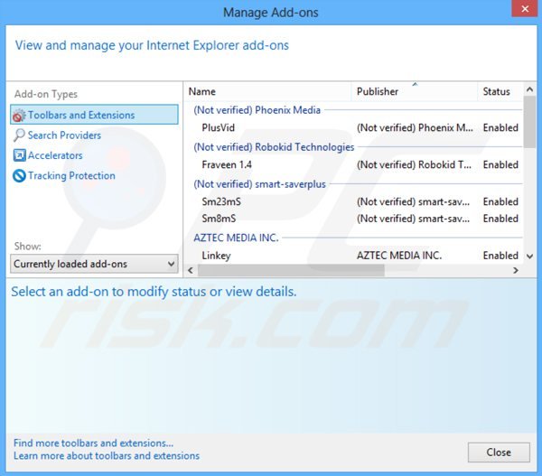 Removing sendori ads from Internet Explorer step 2