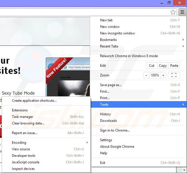 Removing Sexy Tube Mode from Google Chrome step 1