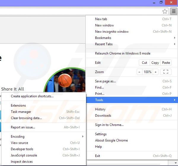 Removing Share It All from Google Chrome step 1