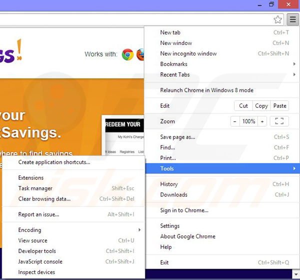 Removing SlamdunkSavings ads from Google Chrome step 1