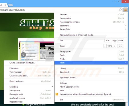 Removing sm23ms ads from Google Chrome step 1