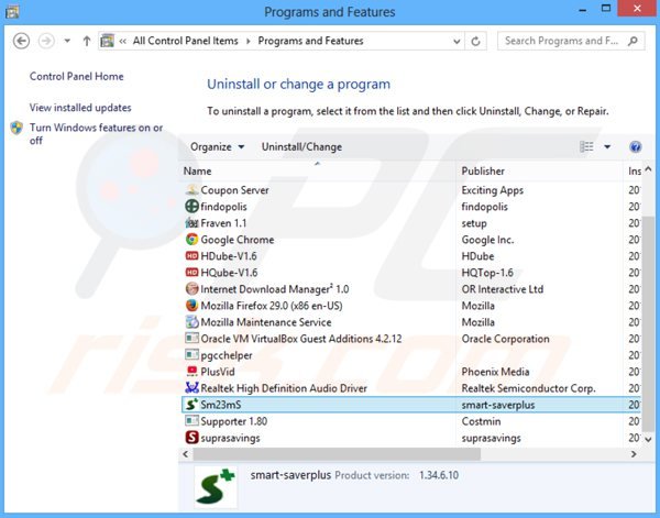 sm23ms adware uninstall via Control Panel