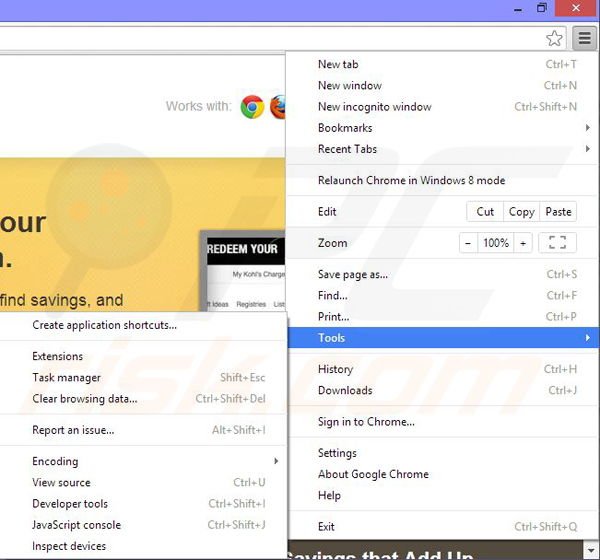 Removing StartSavin ads from Google Chrome step 1