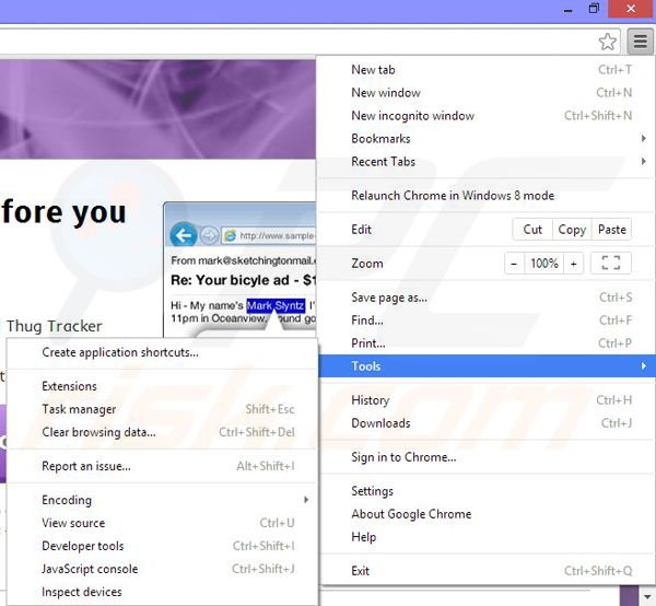 Removing Thug Tracker from Google Chrome step 1