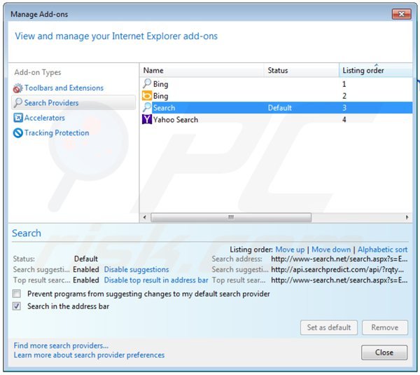 Removing www-search.net from Internet Explorer default search engine