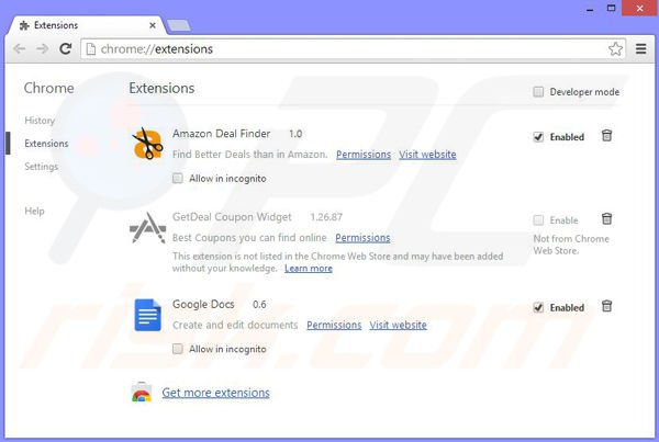 Removing Amazon Deal Finder ads from Google Chrome step 2