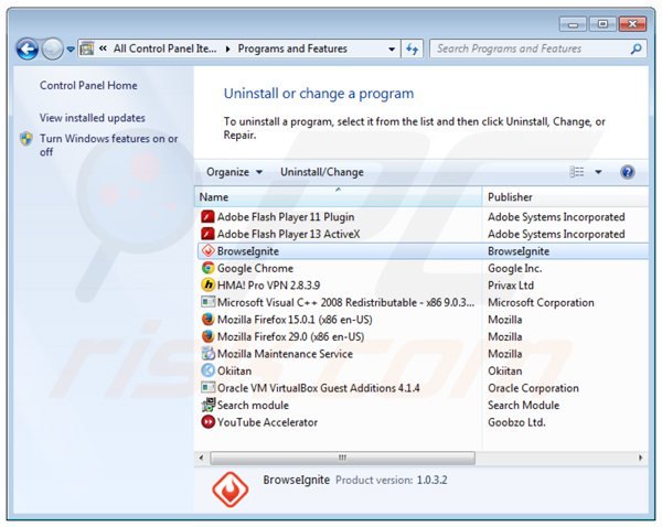 browseignite adware uninstall via Control Panel