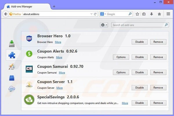 Removing Browser Armor ads from Mozilla Firefox step 2