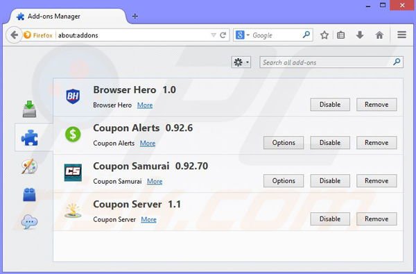 Removing Browser Bodyguard ads from Mozilla Firefox step 2