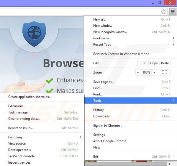 Removing Browser Guard 1 ads from Google Chrome step 1