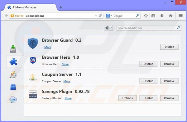 Removing Browser Guard 1 ads from Mozilla Firefox step 2