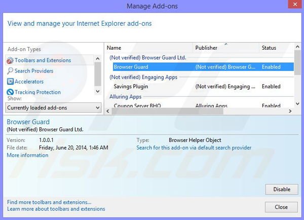 Removing Browser Guard 1 ads from Internet Explorer step 2