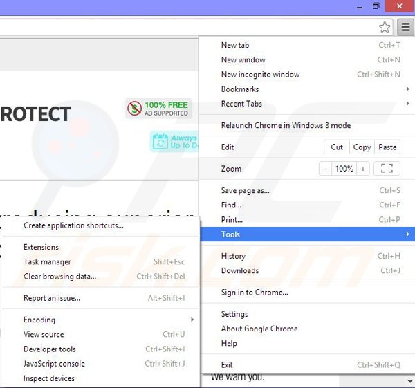 Removing Browser Protect ads from Google Chrome step 1