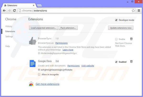 Removing BrowserSync ads from Google Chrome step 2