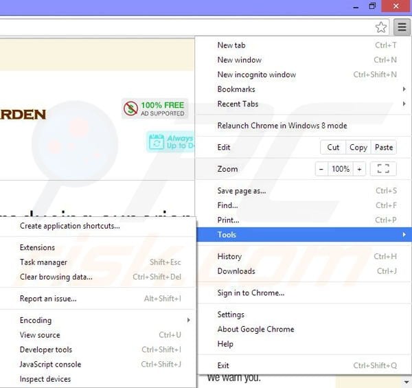 Removing BrowserWarden ads from Google Chrome step 1