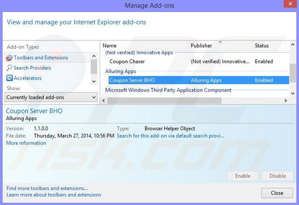 Removing BrowserWatchdog ads from Internet Explorer step 2