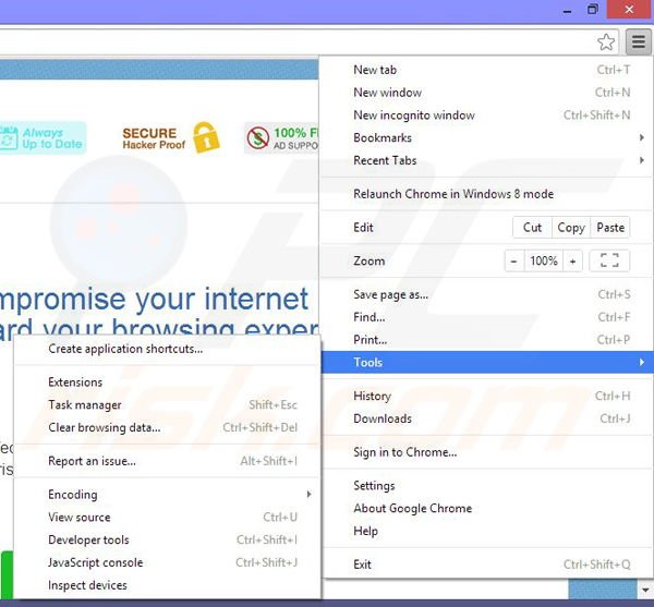 Removing Browse Safe ads from Google Chrome step 1