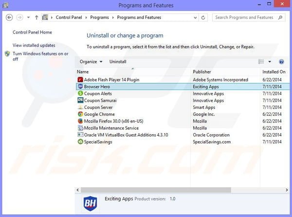 Browsing Protection adware uninstall via Control Panel