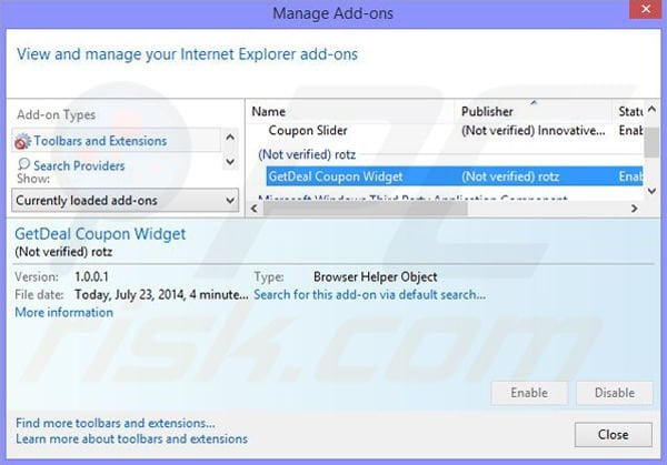 Removing Comet Arcade ads from Internet Explorer step 2