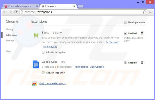 Removing Coupon Amazing ads from Google Chrome step 2