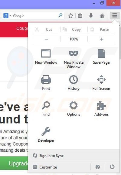 Removing Coupon Amazing ads from Mozilla Firefox step 1