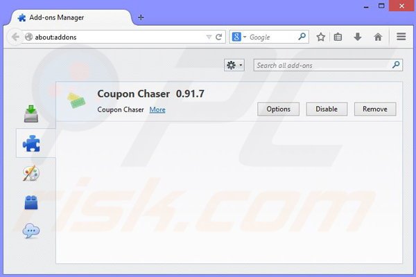 Removing Coupon Chaser ads from Mozilla Firefox step 2