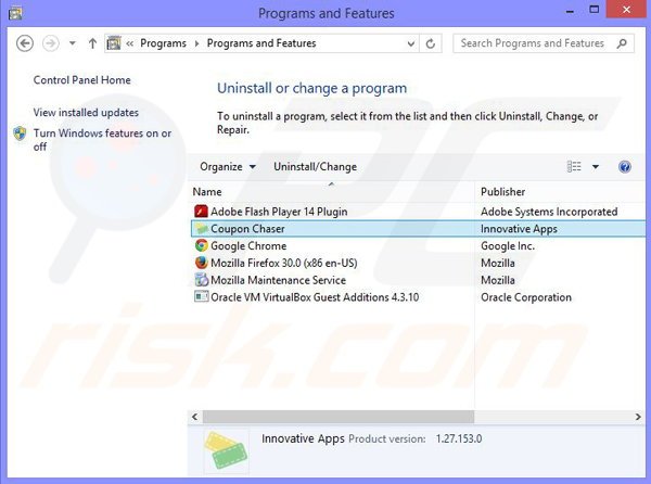 Coupon Chaser adware uninstall via Control Panel