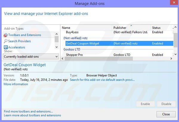 Removing Coupon Scout ads from Internet Explorer step 2