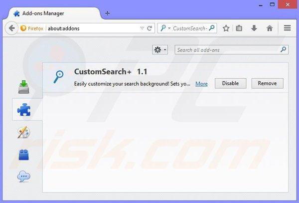 Remove CustomSearch+ browser hijacker from Mozilla Firefox step 1