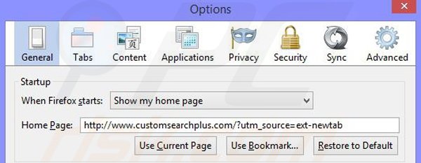 Remove CustomSearch+ browser hijacker from Mozilla Firefox step 2