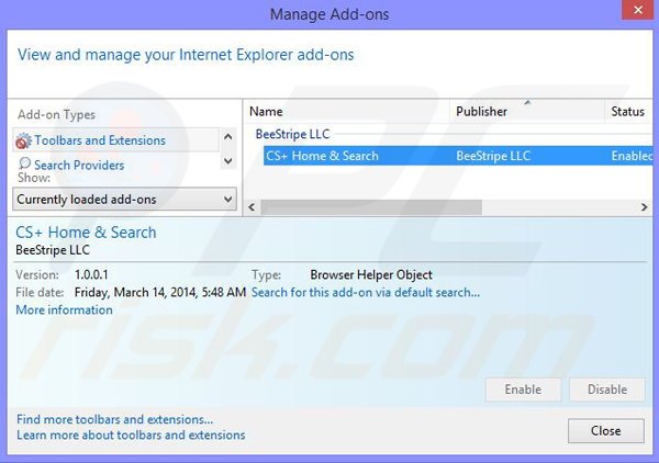 Remove CustomSearch+ browser hijacker from Internet Explorer step 1