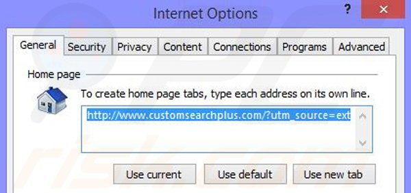 Remove CustomSearch+ browser hijacker from Internet Explorer step 2