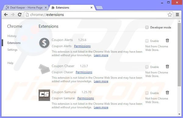 Removing Deal Keeper from Google Chrome step 2