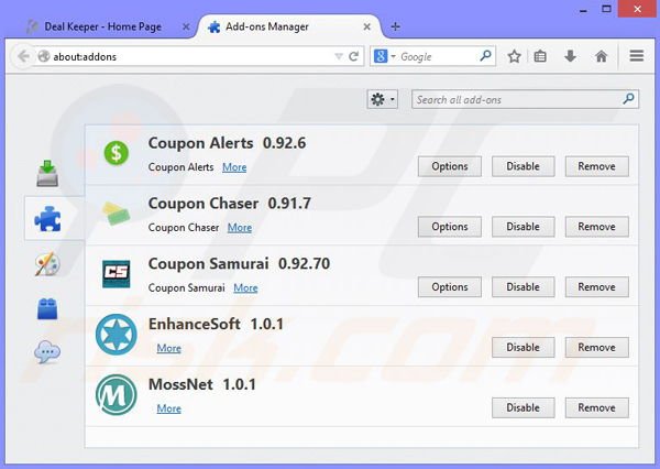 Removing Deal Keeper from Mozilla Firefox step 2