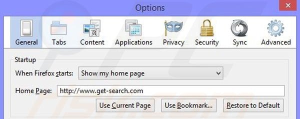 Remove Get-Search browser hijacker from Mozilla Firefox step 2