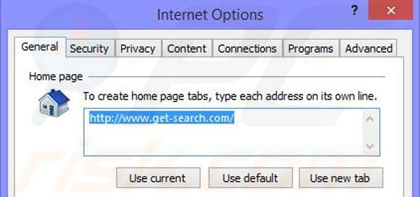 Remove Get-Search browser hijacker from Internet Explorer step 2