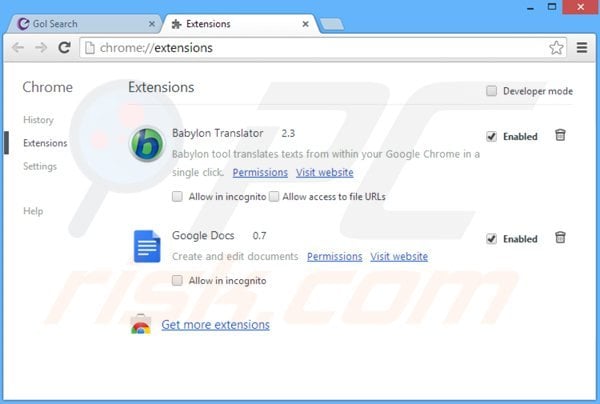 Removing golsearch toolbar from Google Chrome extensions