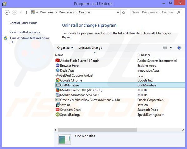GRIDMonetize adware uninstall via Control Panel