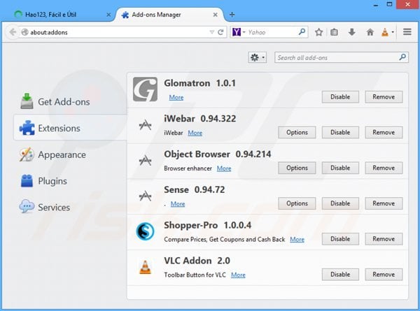 Removing hao123.com related Mozilla Firefox extensions