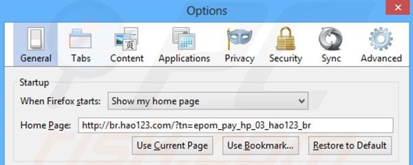 Removing hao123.com from Mozilla Firefox homepage