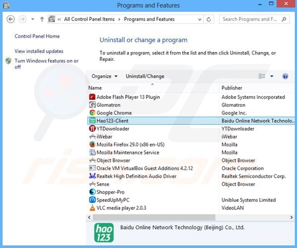 hao123.com browser hijacker uninstall via Control Panel