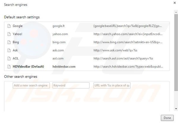 Remove HDVideoBar browser hijacker from Google Chrome step 4