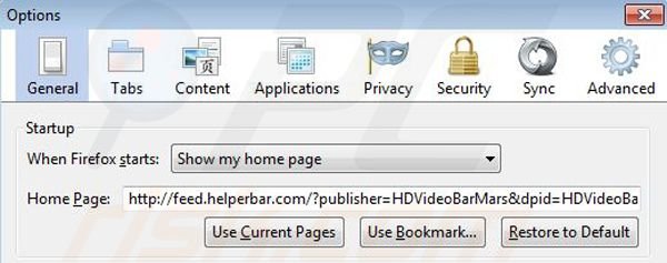 Remove HDVideoBar browser hijacker from Mozilla Firefox step 2