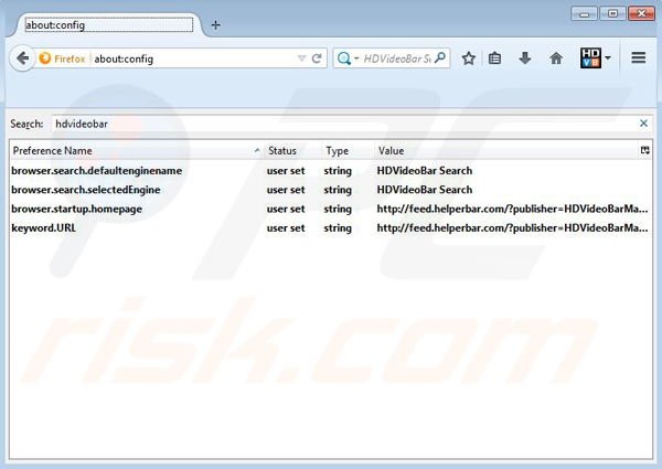 Remove HDVideoBar browser hijacker from Mozilla Firefox step 3